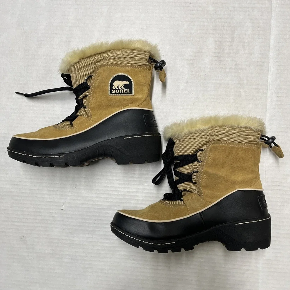 Sorel Tivoli II Boots Curry Beige Lined Waterproof Lace Up Size 5 Outdoor